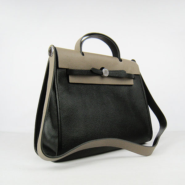 7A Replica Hermes Black/Grey Kelly 32cm Togo Leather Bag 60667 - Click Image to Close